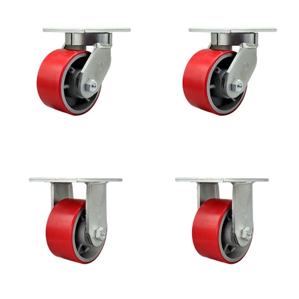 Service Caster 6'' Heavy Duty Red Poly on Cast Iron Wheel Caster Set 2 Swivel 2 Rigid, 4PK CRAN-SCC-KP92S630-PUR-RS-2-R-2 - main